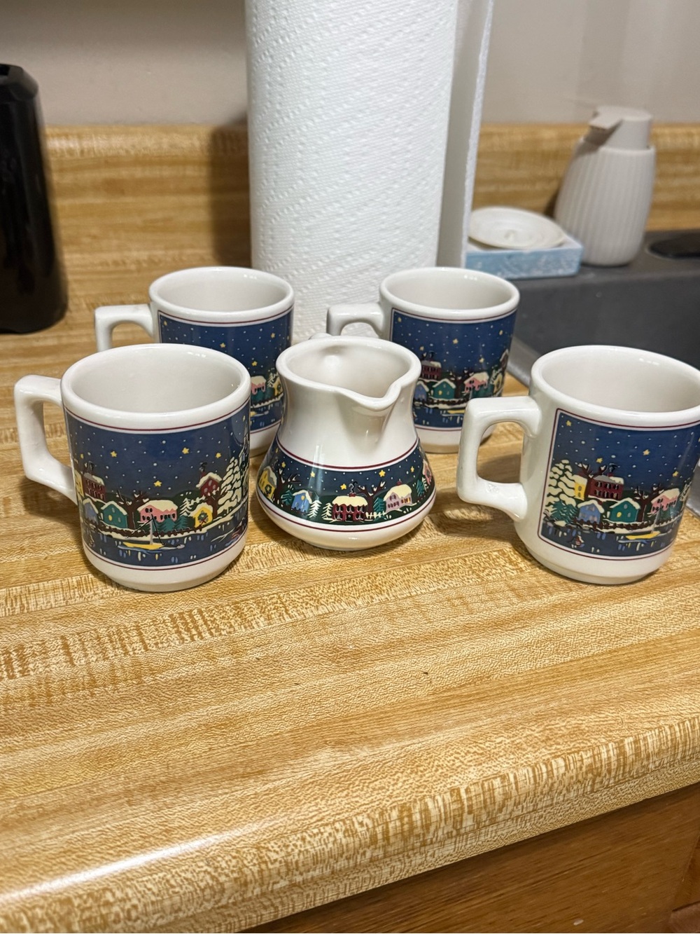 Oneida Winter Village Ceramic Mug and Creamer Set - Blue